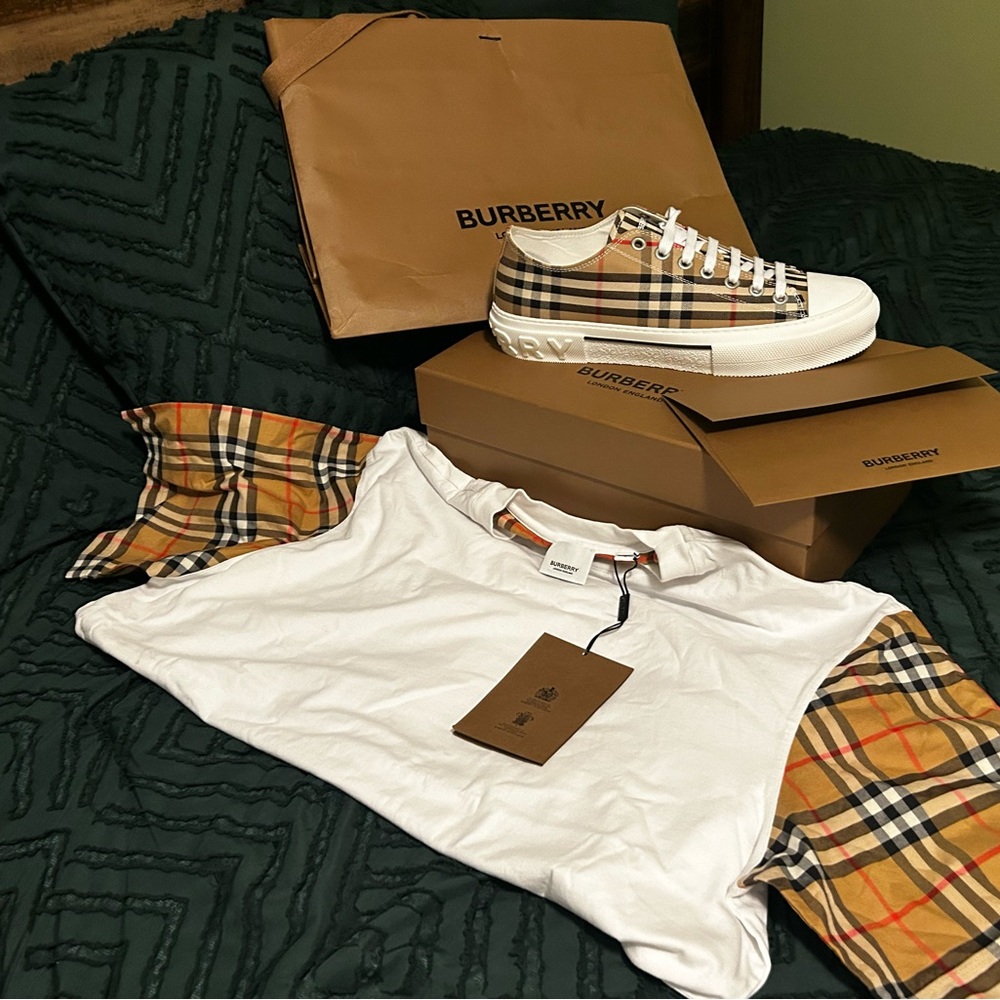 Burberry Check Sneakers and White Tee